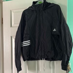 Adidas Black Hooded Jacket with White Stripes